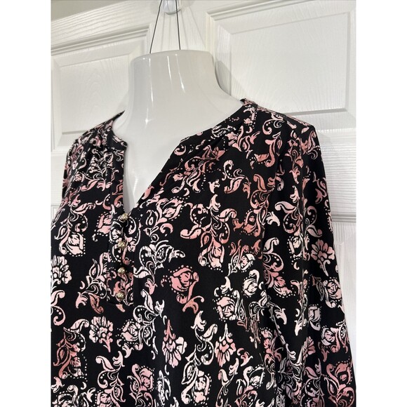 Dana Buchman Stretch Knit Tunic Career Wear Blouse Top Black & Pink Women's L - Picture 3 of 13